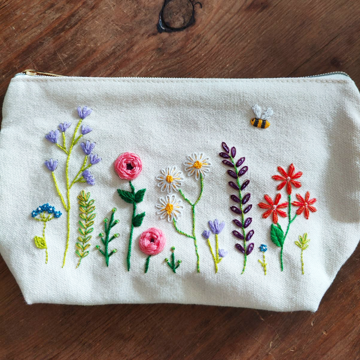 Stitch Your Flowers Zip Pouch - Embroidery Kit