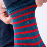 BILLYBELT Combed Cotton Socks - Navy and Red Stripes