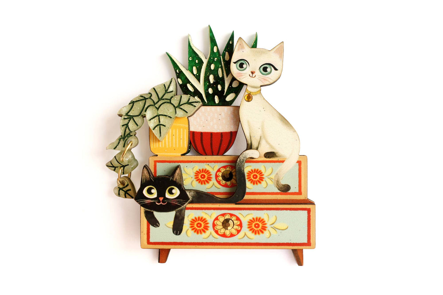 Kittens and Plants Brooch