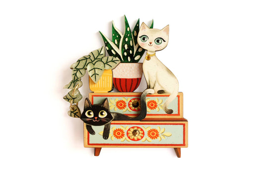Kittens and Plants Brooch