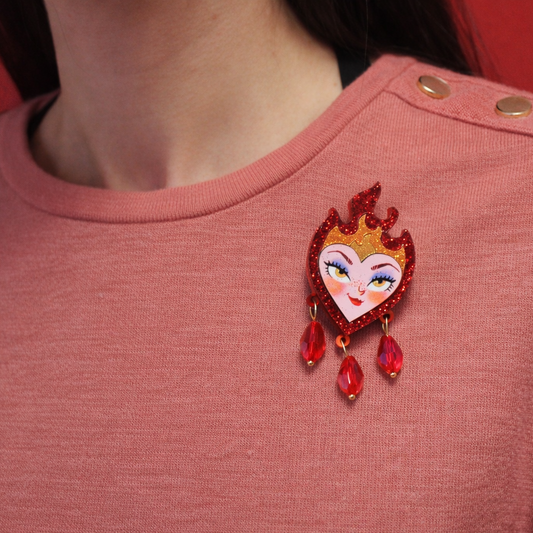 Flaming Heart Brooch