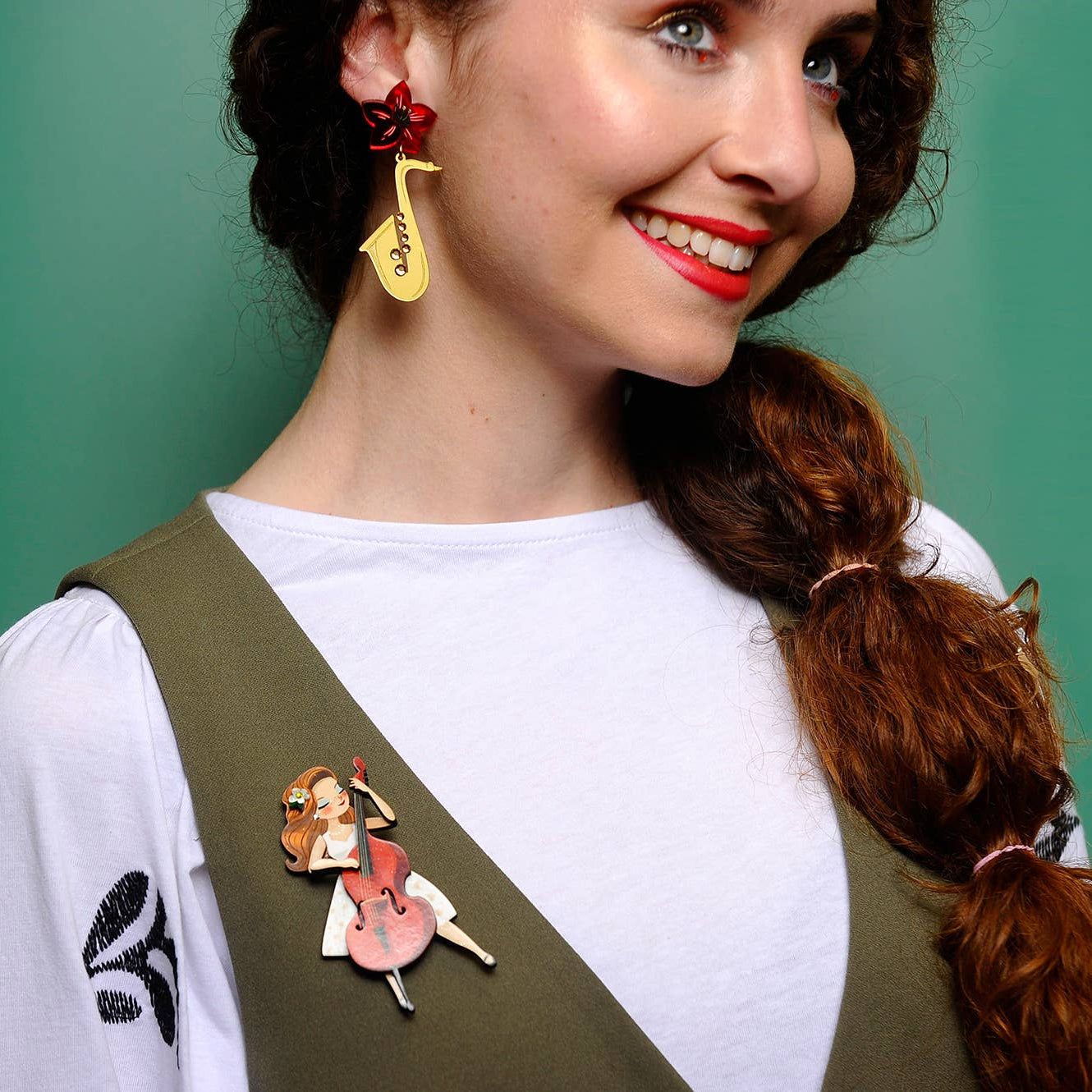 Girl Playing the Double Bass Brooch