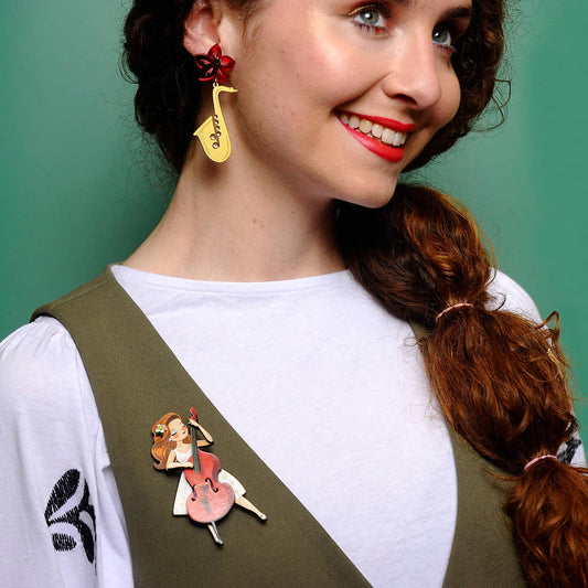 Girl Playing the Double Bass Brooch