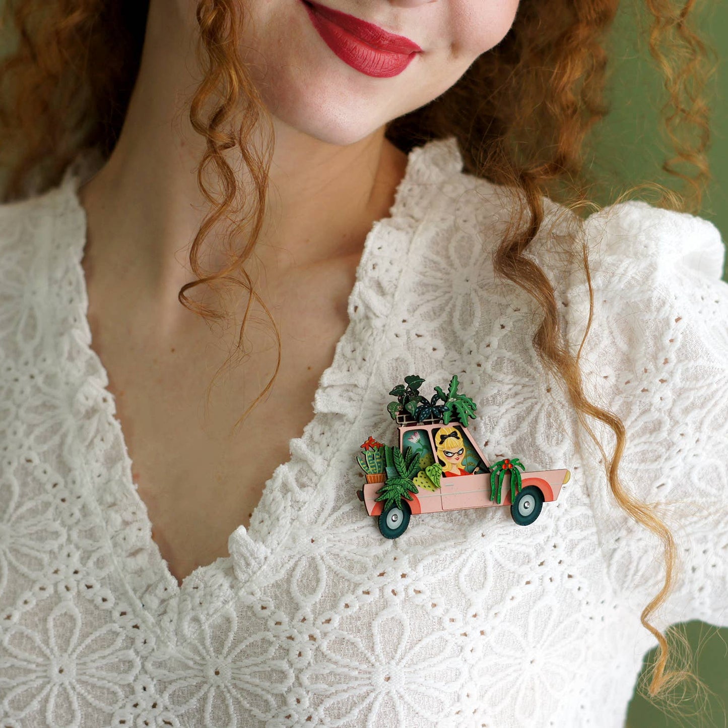 Car with Plants Brooch