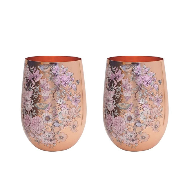 Floral Print Copper Glasses