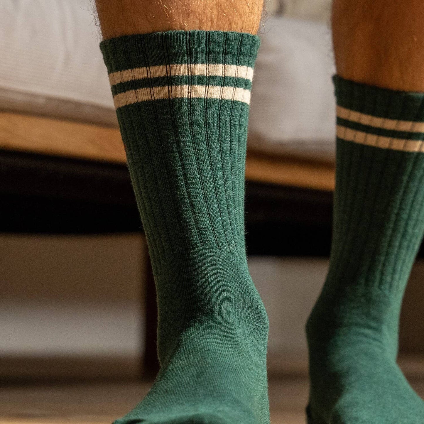 BILLYBELT Retro Socks - Green & Beige Striped