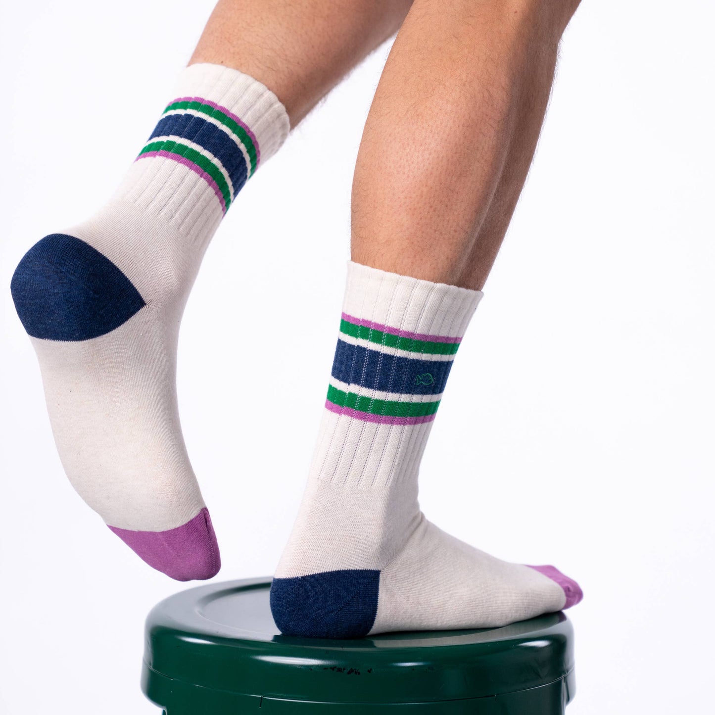 BILLYBELT Retro Socks - Beige, Navy & Green