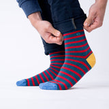 BILLYBELT Combed Cotton Socks - Navy and Red Stripes