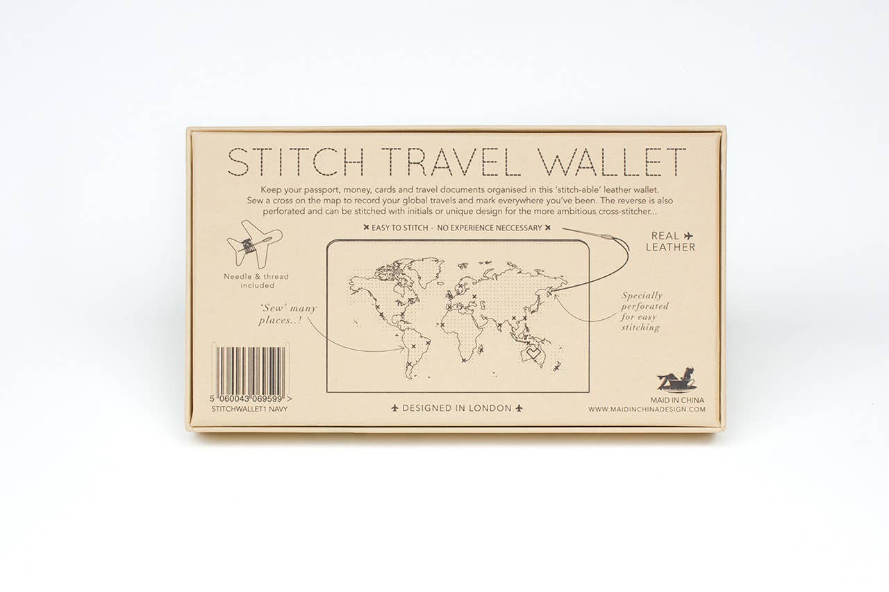 Stitch Where You've Been Travel Wallet - Navy Leather