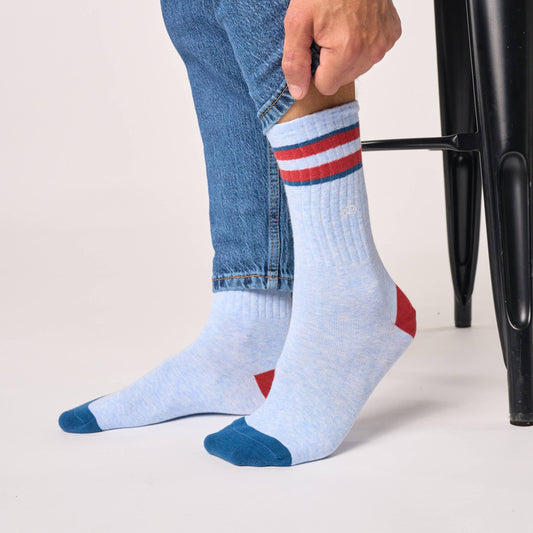 BILLYBELT Retro Socks - Light Blue & Red Striped