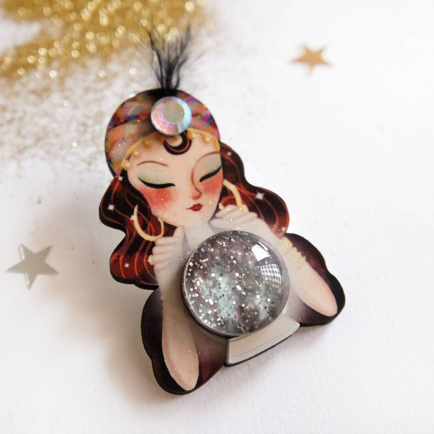 Fortune-teller Brooch with Crystal Ball