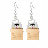 Cat In Box Dangly Earrings