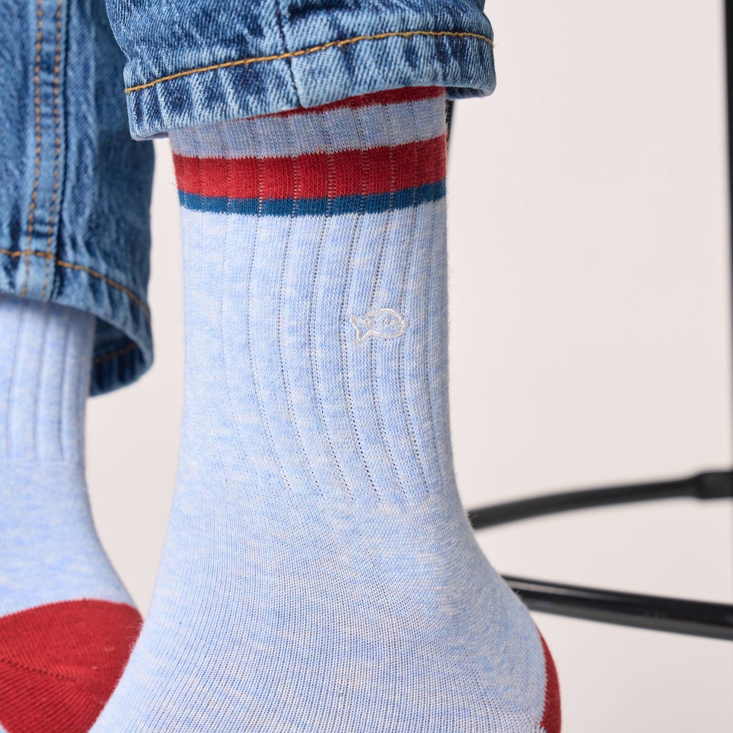 BILLYBELT Retro Socks - Light Blue & Red Striped