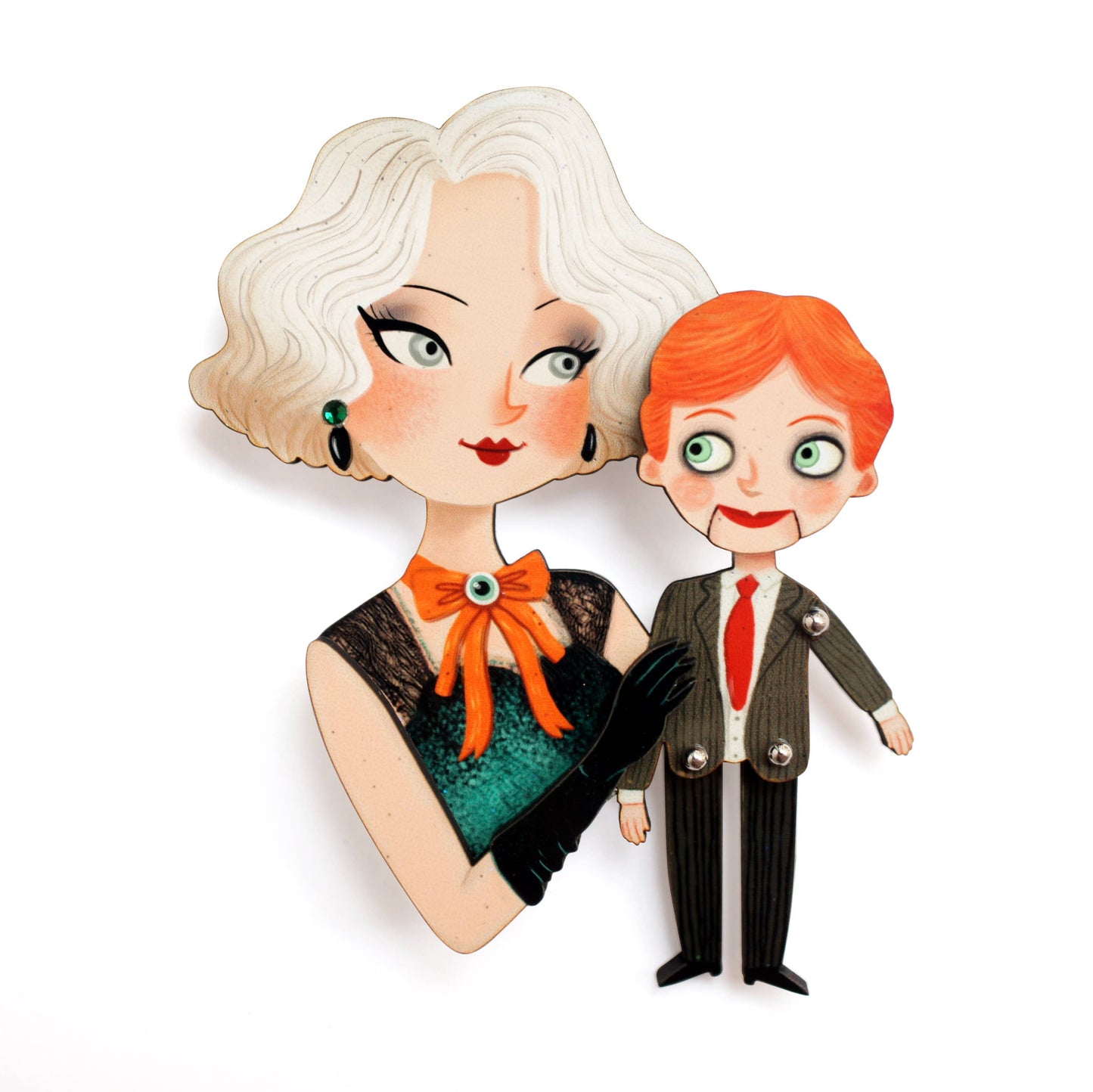 Ventriloquist Brooch and Her Doll