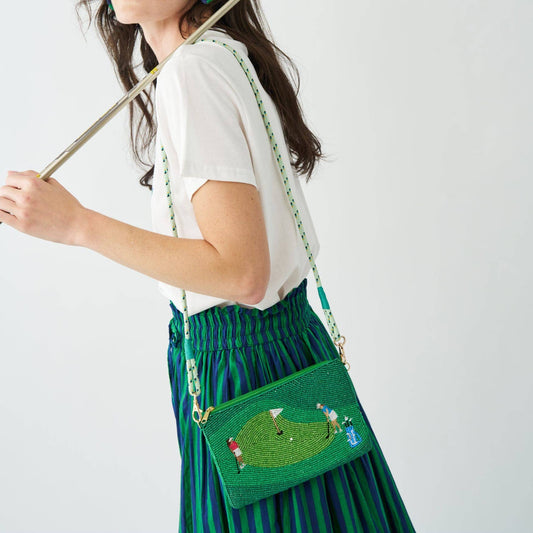 Leila Golf Seed Bead Clutch With Strap