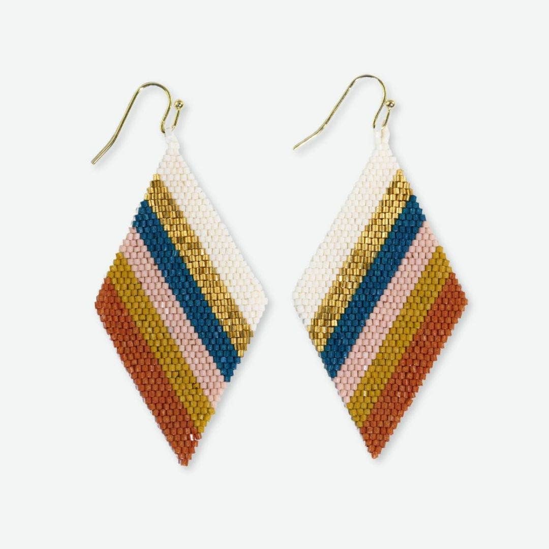 Frida Diagonal Stripes Beaded Drop Earrings - Desert