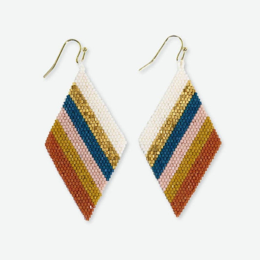 Frida Diagonal Stripes Beaded Drop Earrings - Desert