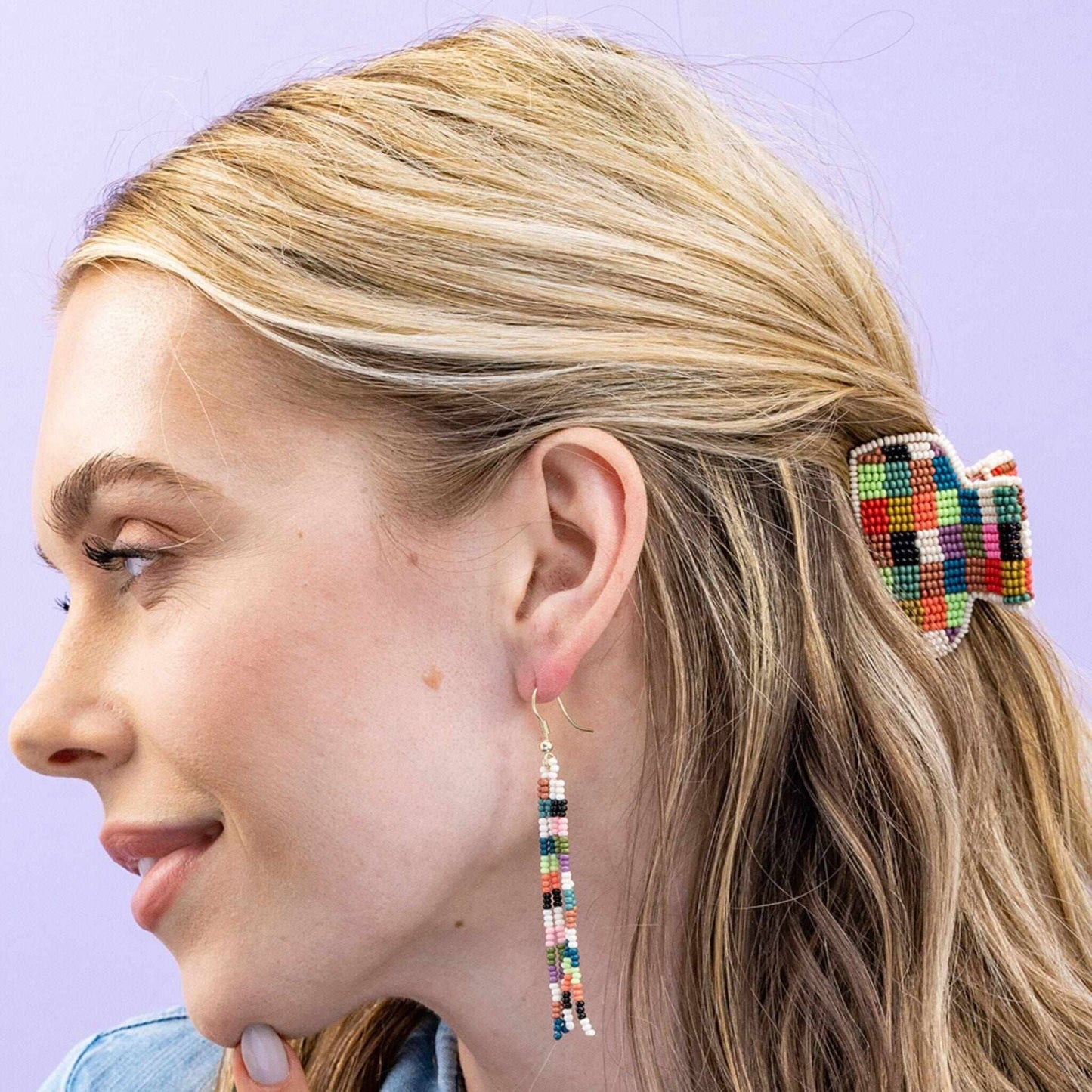 Gia Petite Multi-Color Checked Claw
