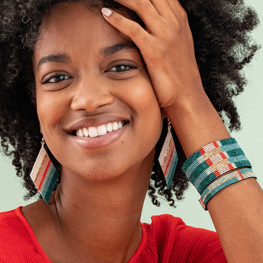 Frida Mixed Stripe Beaded Earrings - Teal