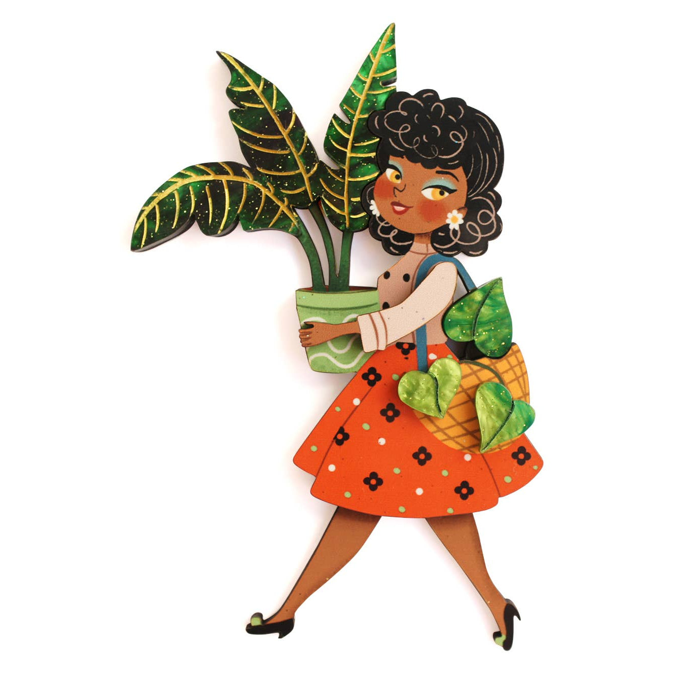 Girl Brooch with Plants