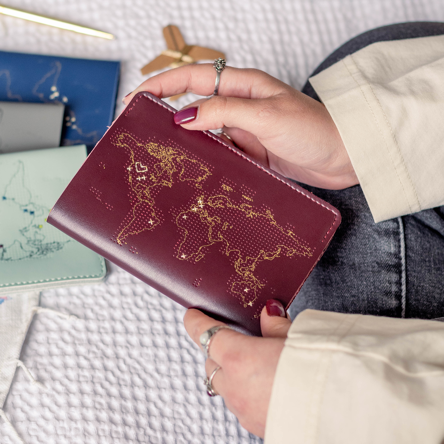 Stitch Where You've Been Passport Cover Kit - Maroon Leather