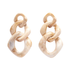 Statement Marble Chain Earrings - Cream