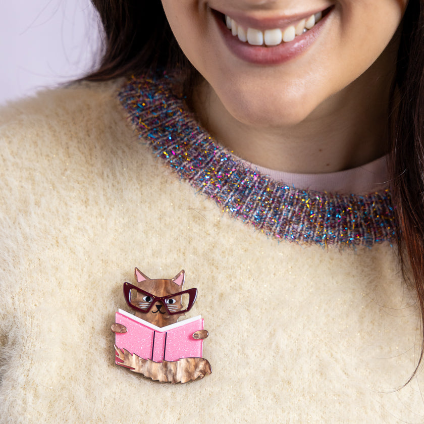Puss in Books Brooch