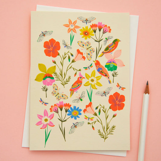 Flowers, Butterflies & Bees Card