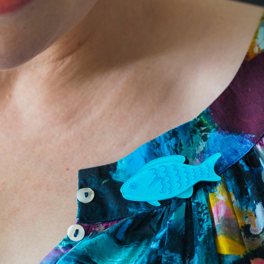 Blue Fish Simplified Mini Brooch