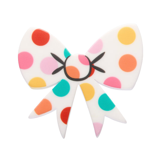 Polka Dot Bow Simplified Mini Brooch – White