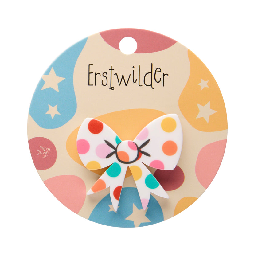 Polka Dot Bow Simplified Mini Brooch – White