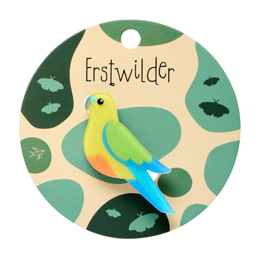 Orange-Bellied Parrot Simplified Mini Brooch