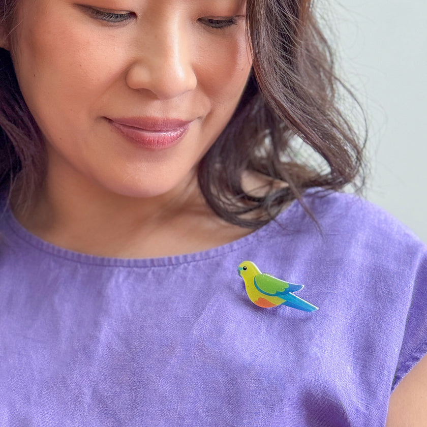 Orange-Bellied Parrot Simplified Mini Brooch