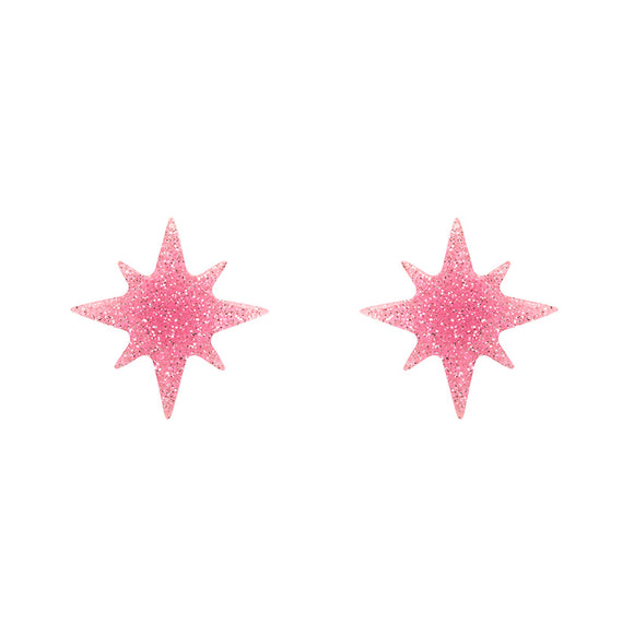 Atomic Star Glitter Stud Earring - Pink