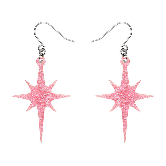 Atomic Star Glitter Drop Earring - Pink