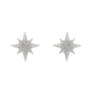 Atomic Star Glitter Stud Earring - Silver
