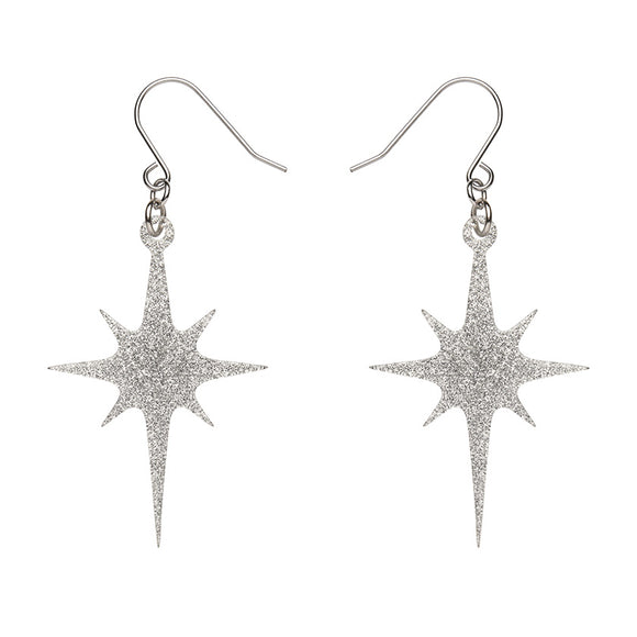 Atomic Star Glitter Drop Earring - Silver