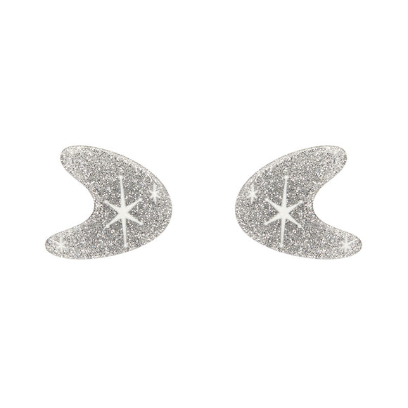 Atomic Boomerang Glitter Stud Earrings - Silver