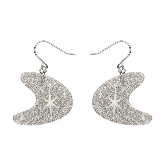 Atomic Boomerang Glitter Drop Earrings - Silver