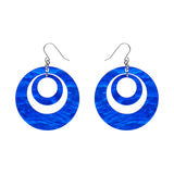 Double Hoop Ripple Drop Earrings - Blue