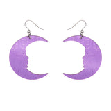 Moon Mirror Drop Earrings - Purple