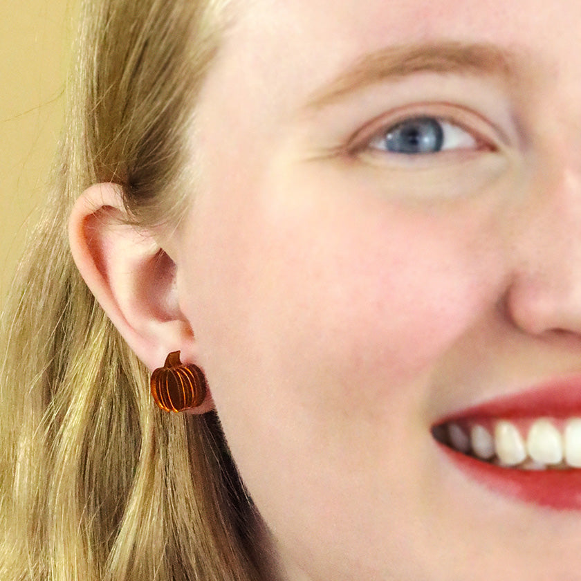 Pumpkin Patch Stud Earrings Set - Orange & Orange Gingham