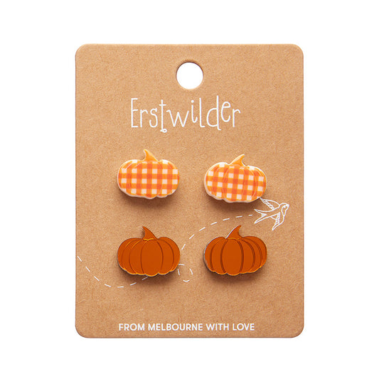 Pumpkin Patch Stud Earrings Set - Orange & Orange Gingham