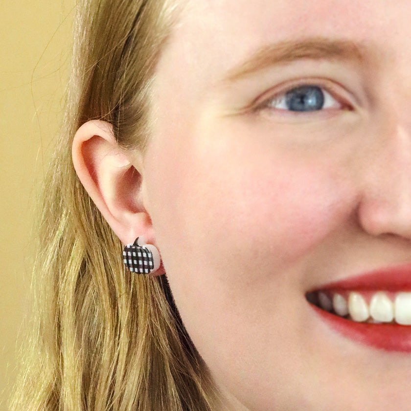 Pumpkin Patch Stud Earrings Set - Gold & Black Gingham