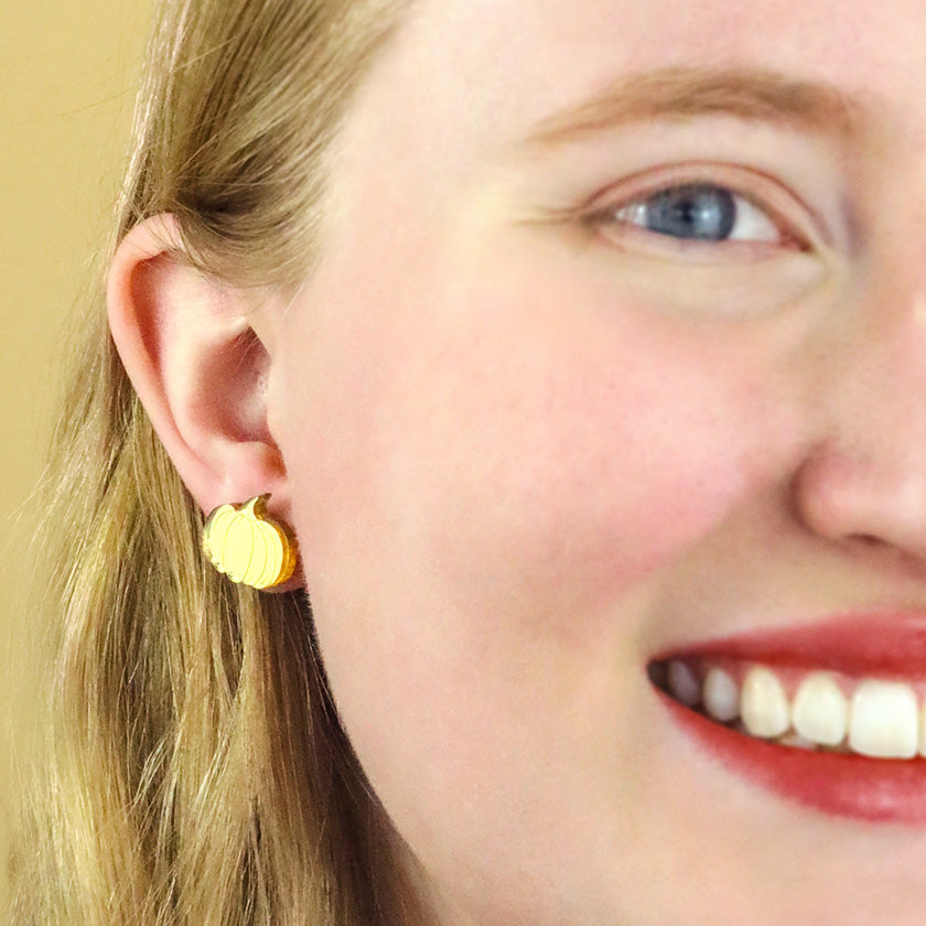 Pumpkin Patch Stud Earrings Set - Gold & Black Gingham