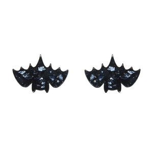 Fang Time Bat Chunky Glitter Stud Earrings – Silver