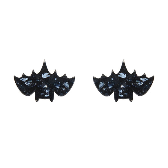 Fang Time Bat Chunky Glitter Stud Earrings – Silver