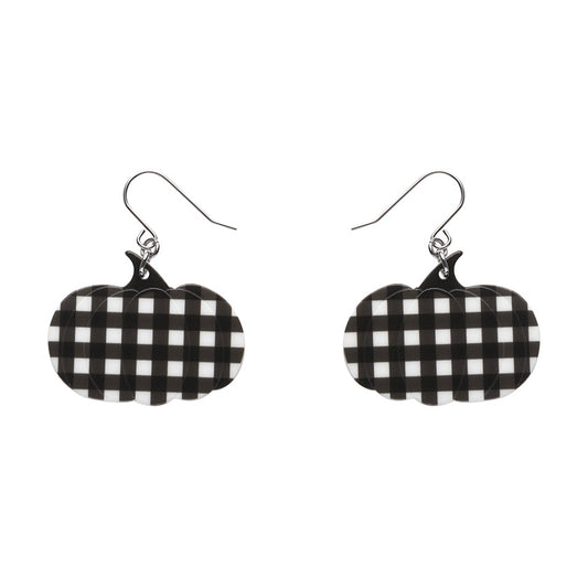Pumpkin Gingham Drop Earrings - Black