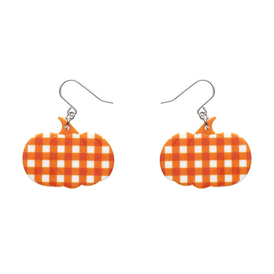 Pumpkin Gingham Drop Earrings - Orange
