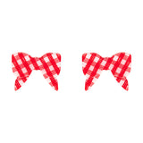 Bow Gingham Stud Earrings - Red